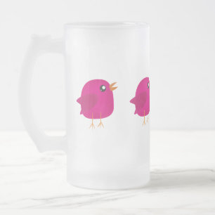 Cute Pink Birdy Illustration Frosted Glass Beer Mug