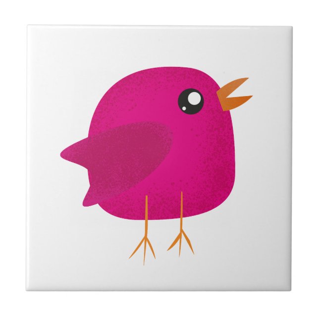Cute Pink Birdy Illustration Tile (Front)
