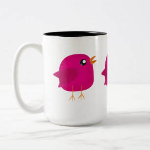 Cute Pink Birdy Illustration Two-Tone Coffee Mug