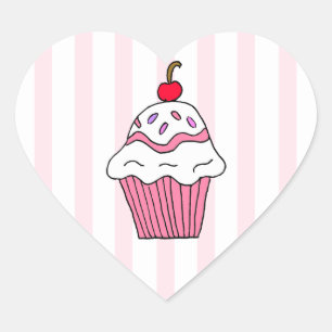 Cute Pink Birthday Cupcake Heart Sticker