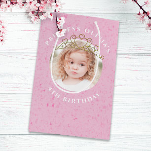 Cute Pink Birthday Girl Princess Tiara Simple Medium Gift Bag