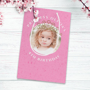 Cute Pink Birthday Girl Princess Tiara Simple Medium Gift Bag