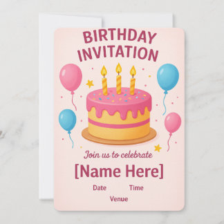 Cute Pink Birthday Invitation Card |