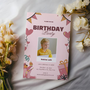 Cute Pink Birthday Party Invitation