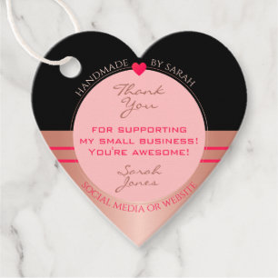 Cute Pink Black and Rose Gold Packaging Thank You Favour Tags