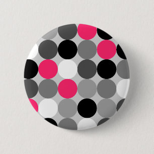Cute pink black and white dots vector pattern 6 cm round badge