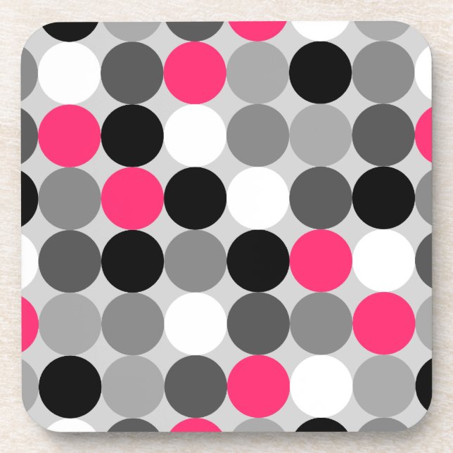 Cute pink black and white dots vector pattern coaster (Front)