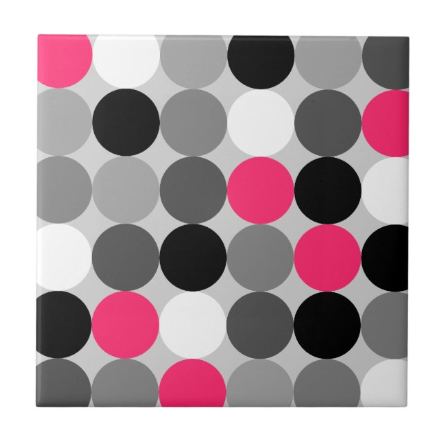 Cute pink black and white dots vector pattern tile (Front)