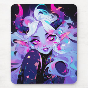 Cute Pink, Black, and White Koakuma Little Devil Mouse Mat