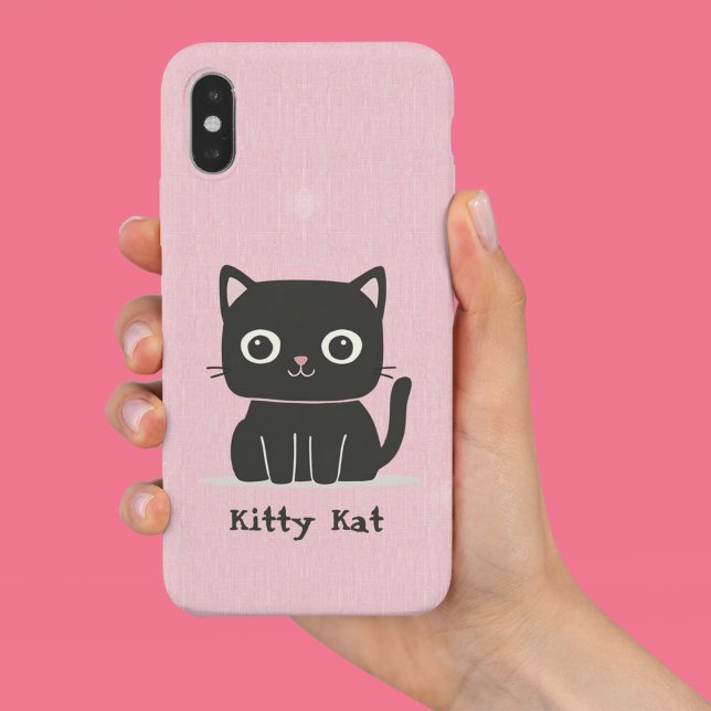 Cute Pink & Black Cat   iPhone 15 Case (Creator Uploaded)
