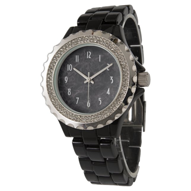 Cute Pink Black-Enamel Marbled Rhinestone Women's Watch (Angled)