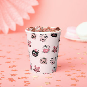 Cute Pink & Black Ghosts Halloween Party Paper Cups