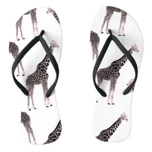 Cute Pink & Black Giraffe Animal White Design Flip Flops