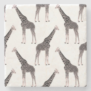 Cute Pink & Black Giraffe Animal White Design Stone Coaster