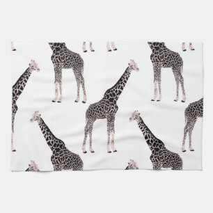 Cute Pink & Black Giraffe Animal White Design Tea Towel
