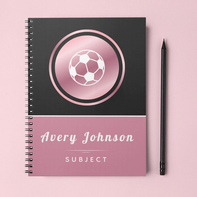 Cute Pink & Black Girls Soccer Name School Subject Notebook (Creator Uploaded)