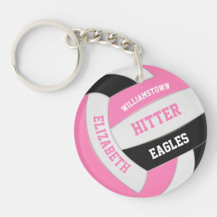 cute pink black girly personalised volleyball key ring
