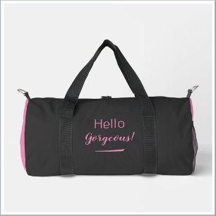 Cute Pink & Black Hello Gorgeous Quote Slogan Duffle Bag