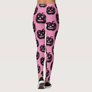 Cute Pink Black Jack O Lantern Halloween Costume Leggings