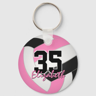 cute pink black personalised volleyball keychain