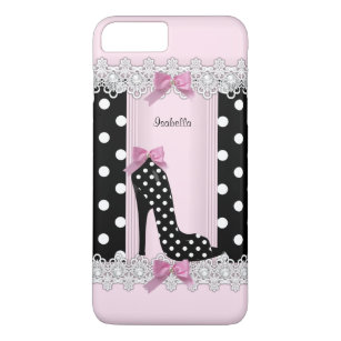 Cute Pink Black Polka Dots High Heel iPhone 8 Plus/7 Plus Case
