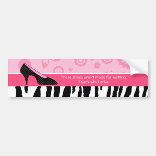 Cute Pink Black Shoes Trendy Zebra Print With Name Bumper Sticker