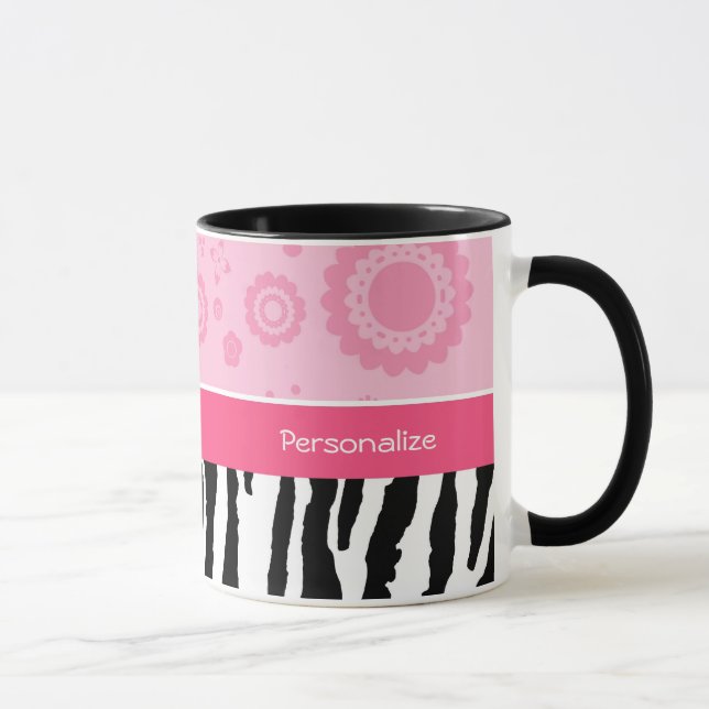 Cute Pink Black Shoes Trendy Zebra Print With Name Mug (Right)