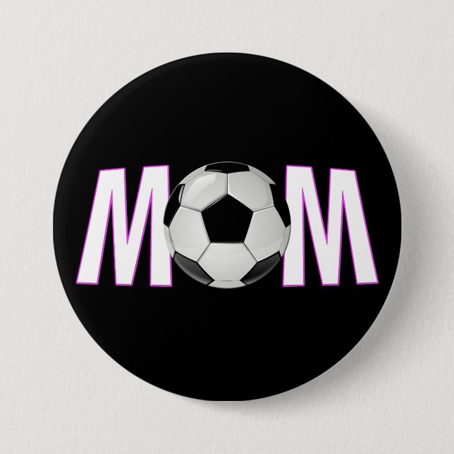 Cute Pink & Black Soccer Mum Button Pin (Front)