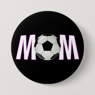 Cute Pink & Black Soccer Mum Button Pin
