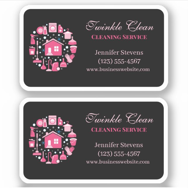 Cute Pink Black Supplies Cleaning Service Business (Front)