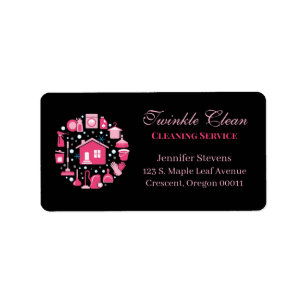 Cute Pink Black Supplies Cleaning Service Business Label