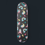 Cute Pink Black Unicorn Rainbow Floral Stars Skateboard<br><div class="desc">This cute and magical pattern is perfect for the fun-spirited and trendy woman or girl. It features hand-drawn illustrations of unicorns, flowers with leaves, rainbows, and shooting stars on top of a simple black background. The design color theme includes bubblegum pink, blush pink, teal green, periwinkle blue, purple, yellow, and...</div>