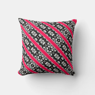 Cute pink black white flowers stripes cushion