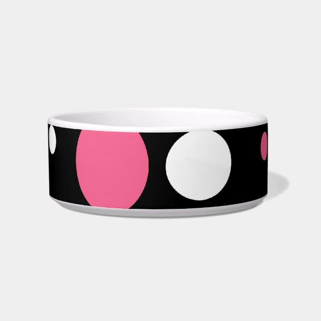 Cute Pink Black White Stripes Polka Dots Pattern Bowl (Left)