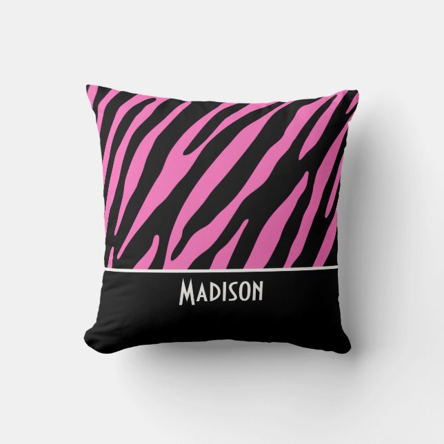 Cute Pink & Black Zebra Stripes Cushion (Front)