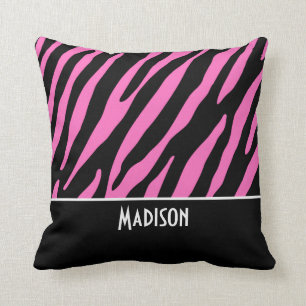 Cute Pink & Black Zebra Stripes Cushion
