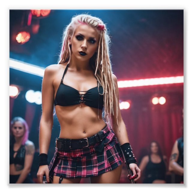 Cute Pink Blonde Dreads Dancer in Tartan Skirt Photo Print (Front)