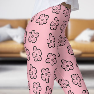 Cute Pink Blossom Floral Patten Leggings