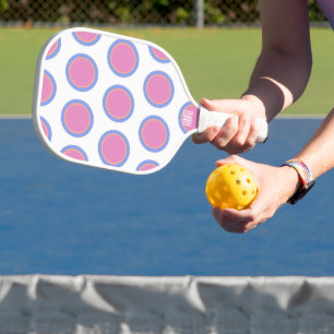 Cute Pink Blue and Orange Polka Dot Personalised Pickleball Paddle