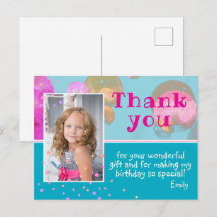 Cute Pink Blue Bubbles Photo Birthday Thank you Postcard
