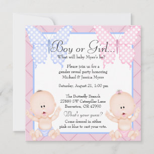 Cute Pink & Blue Butterfly Gender Reveal Invite
