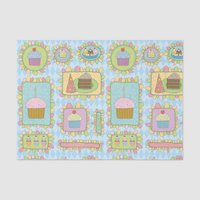 Cute Pink Blue Cupcake Dessert Birthday Party Tissue Paper (Front)