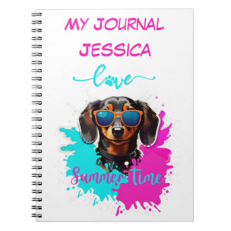 Cute Pink Blue Dachshund Dog  Notebook