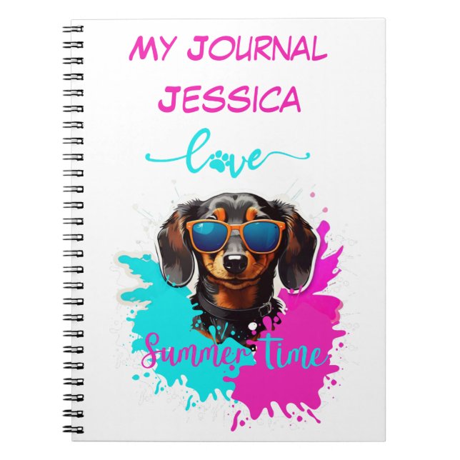 Cute Pink Blue Dachshund Dog  Notebook (Front)