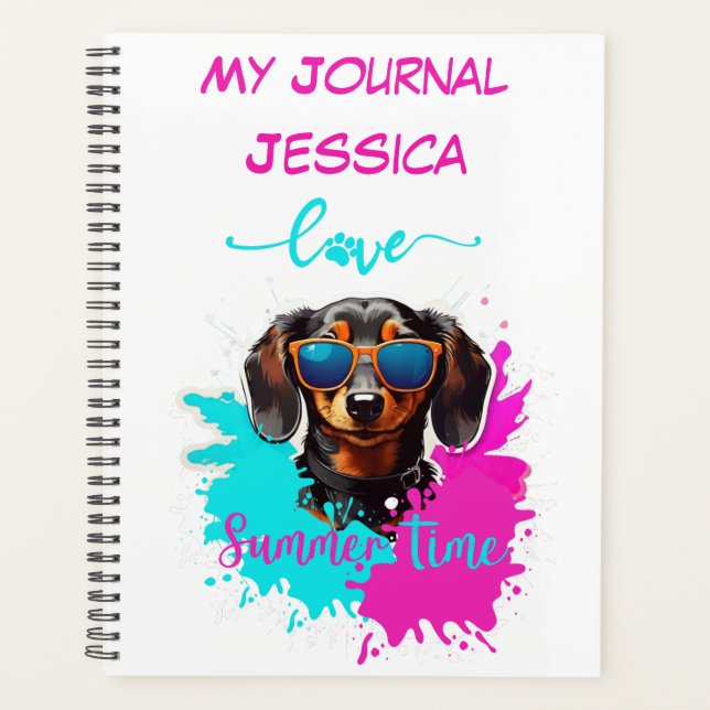 Cute Pink Blue Dachshund Dog  Planner (Front)