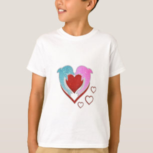 Cute pink blue dolphins holding a red heart T-Shirt