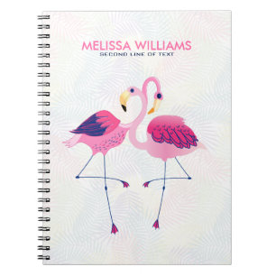 Cute Pink & Blue Flamingos Illustration Notebook