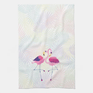 Cute Pink & Blue Flamingos Tea Towel