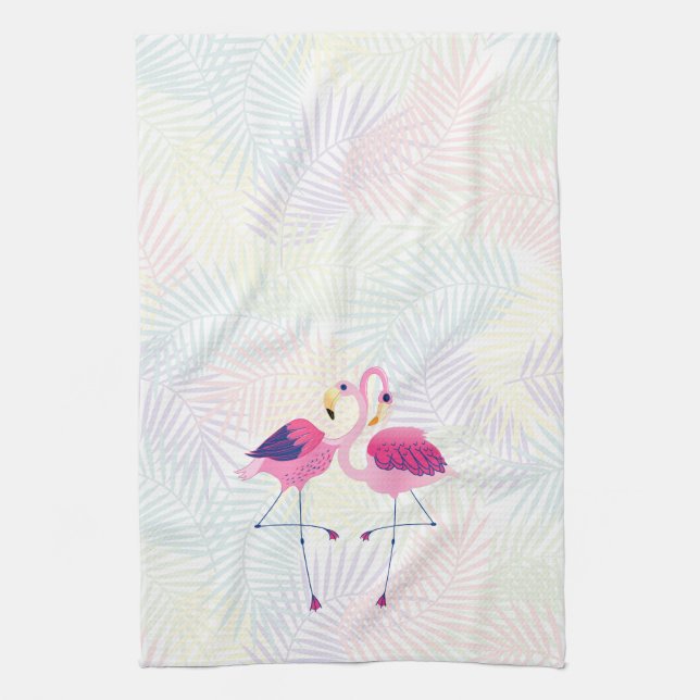 Cute Pink & Blue Flamingos Tea Towel (Vertical)