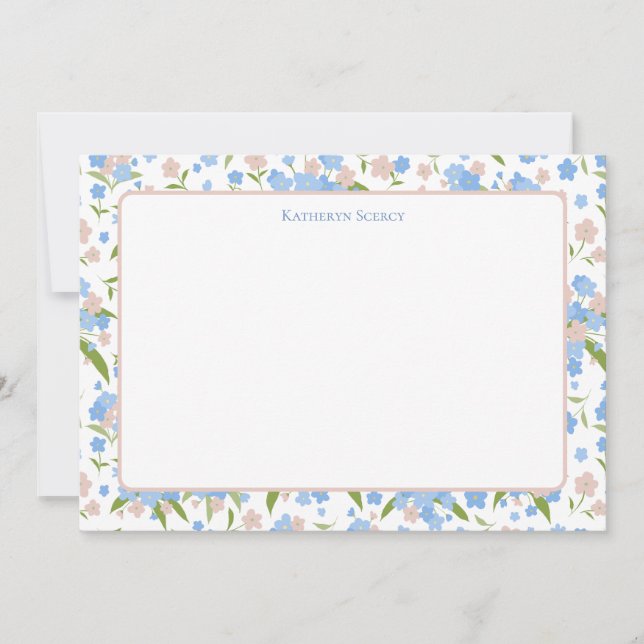 Cute Pink & Blue Floral Personalised Stationary  Thank You Card (Front)